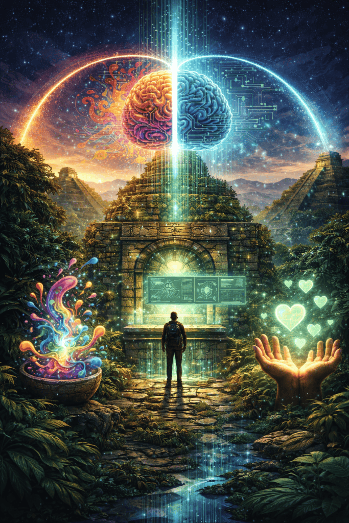 Detailed view of brain and psychedelic effects for mental health recovery.